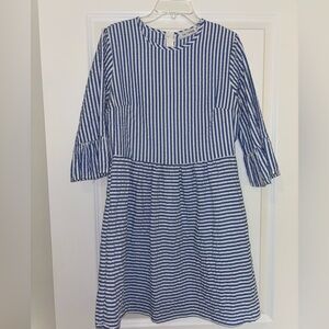 Blue and white seersucker dress